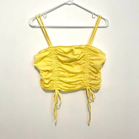 NEW NWT WILD FABLE Yellow Ruched Smocked Crop Top with Ties Bow Y2K Cotton Tank - Picture 2 of 12
